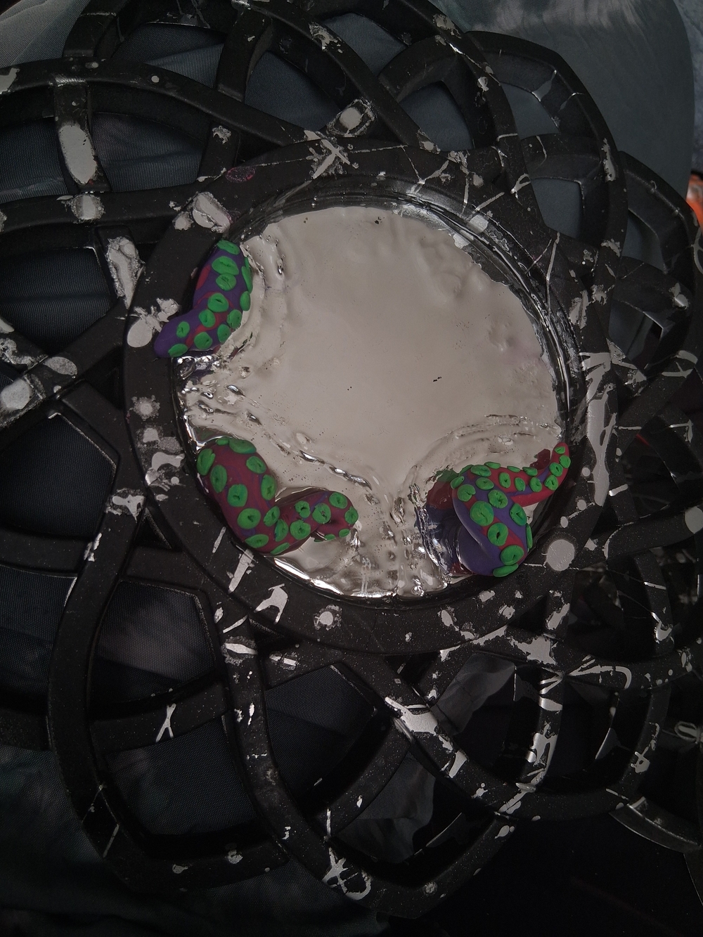 Black Decorative Mixed Media Wall Mirror With Octopus Tenticles Escaping - Picture 9 of 11